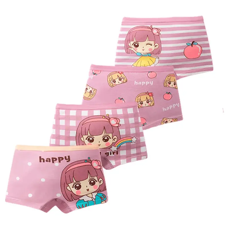 Multipack Cotton Girl Boxer Brief Cute Rainbow Pattern Dot Girls Panties Breathable Soft Children Underwear For 3-14 Years Old