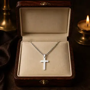 Men’s Silver Cross Pendant Necklace with Classic Rope Chain, Men’s Accessories, Christian Father’s Day Gift for Dad, Faith Jewelry for Daily Outfits