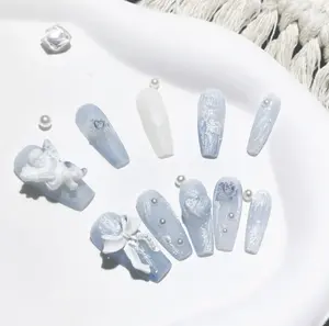 Little Cupid | 60 Long Coffin | MoonBlvd Nails | Luxury Handmade Press-on Nails | 3D Nail Art