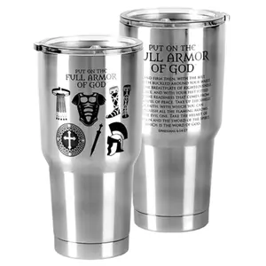 212 MAIN 30oz Portable Armor of God Stainless Steel Tumbler with Lid, Armor Images, Ephesians Text (Kitchenware Drinkware Accessory)