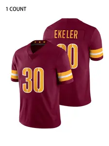 Men's Embroidered American Football Jersey Washington Red V-Neck Short Sleeved Shirt Party Game Training Competition Sports Top S-XXXL Jersey Shirts