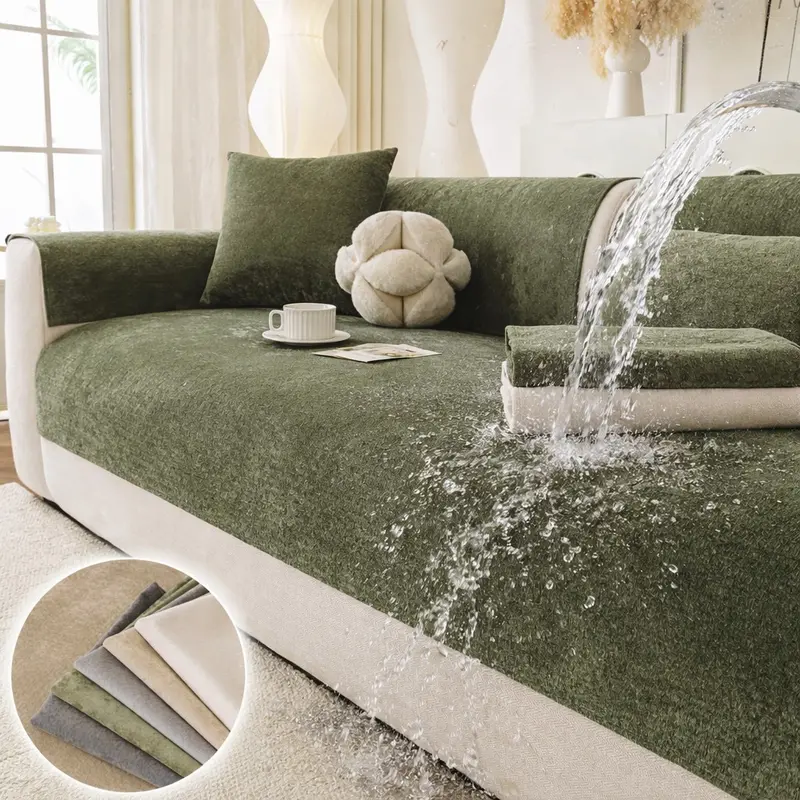 Soft Waterproof Sofa Cover, Solid Color Non-Slip Sofa Cushion Cover, Spill Resistant Couch Cover, Washable Sofa Slipcover, Wipe Clean Easy Care Furniture Protector for Sectional Sofa, Pet Friendly Couch Pad, Sectional Sofa Slipcovers