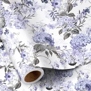 Floral Wrapping Paper Roll for Women Girls, Mini Roll, Elegant Hydrangea Flower Design Gift Wrap Paper Perfect for Wedding, Birthday, Mother's Day, Spring, Bridal Shower