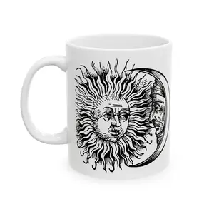 Sun and Moon Line Art Mug | Celestial Sketch Ceramic Mug