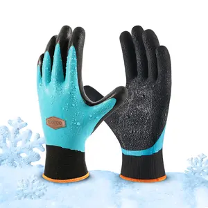 COOLJOB Waterproof Winter Freezer Gloves, Double Coated Rubber Safety Work Gloves (Blue)