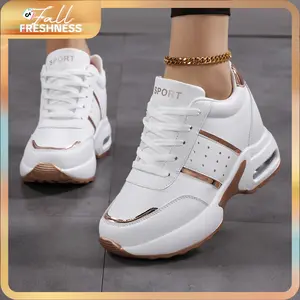 Sosenfer Women's Breathable Wedge Heel Cushion Sneakers Trainer - Stylish Low Top Platform Sneakers, Non-Slip Wear-Resistant Casual Walking Lace-Up Heightened Footwear (JH.1010-1), Stylish Sneaker
