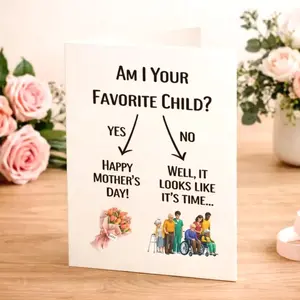 Funny Mother's Day Card with Blank Inside, "Favorite Child" Gag Greeting Card for Mom, DIY Personalized Cardstock Folded Card with Envelope, Hilarious Gift from Son or Daughter