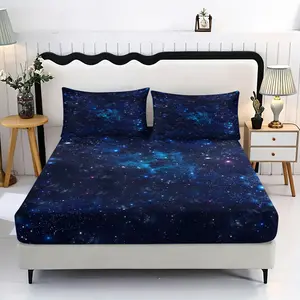 Starry Sky Pattern Bedding Set, Includes 1 Fitted Sheet and 2 Pillowcases (no Pillows), Polyester Material, Digital Print, All Seasons Use