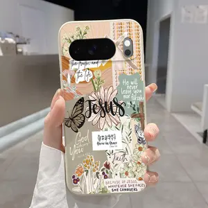 Rounded Edge Phone Case for Google Pixel 10 9 8 7 Pro A XL Jesus Aesthetic Design Pattern Pocket-Friendly Shockproof Liquid Silicone Protective Soft Smartphone Casing