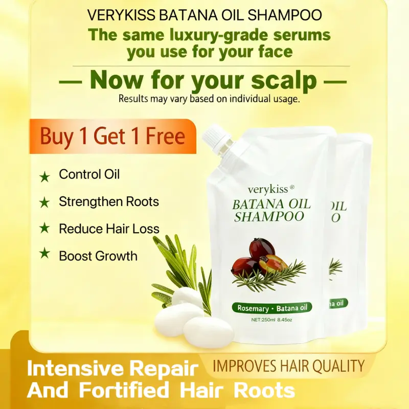 【Buy 1-Get 1 Free】VERYKISS Batana Oil Anti Thinning Shampoo for Adults - Alcohol Free Hair Growth Product, Deep Nourishment, Dry Scalp Revival, Oil-Control Wash, Daily Haircare