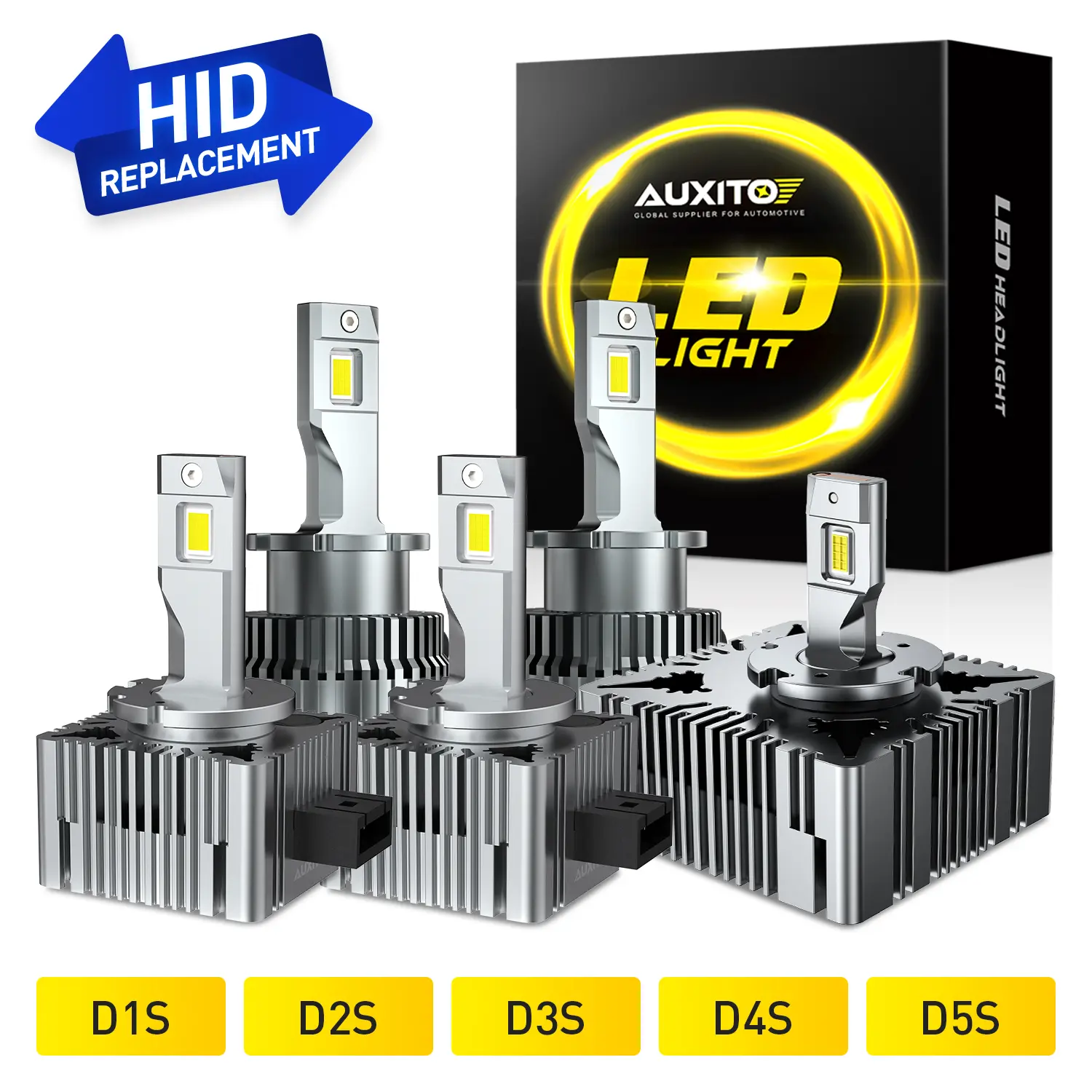 AUXITO Latest D1S/D2S/D3S/D4S/D5S LED Headlight Bulbs, 30000LM 6000K White 500% Brightness, Xenon HID Direct Replacement Lights with Cooling Fan, HID Fog Lights Replacement Lights,CANBUS Ready,No Flicker,Plug and Play, Pack of 2