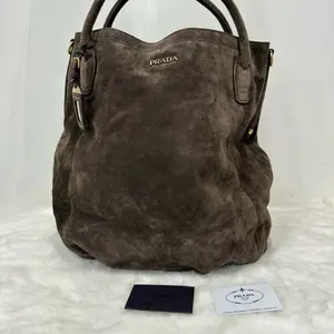 Pre-owned Parada Prada Dark Brown Suede Tote Bag – N21604546