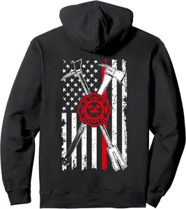 Patriotic Design Axe Halligan Thin Line Red Firefighter Pullover Hoodie