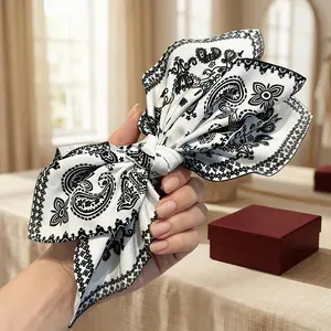 Women's Vintage Paisley Pattern Bowknot Hair Claw - Large Matte Acrylic Jaw Clip with Strong Spring - Non-Slip French Twist Styling Accessory for Thick Hair