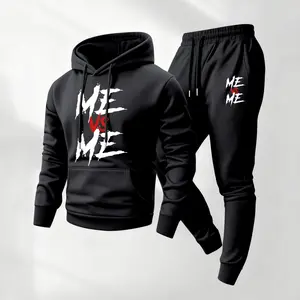 Men's Me Vs Me Print Hoodie and Drawstring Sweatpants Set,Menswear,Casual Athletic Long Sleeve Hooded Jacket & Trousers for Fall & Winter,Men's Clothing for Daily Wear,Sportswear Indoor Outdoor,Tracksuit, Athleisure Summer Clothes