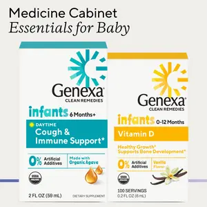 Genexa Infants' Cough & Immune Support Syrup (2 Fl Oz) + Infants' Vitamin D Drops (90 Servings) – Soothes Cough, Immune & Growth Support for Infants, with Organic Agave & Zinc, Clean Ingredients