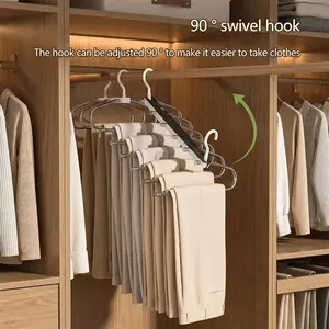 6 Tier Anti-Slip Pants Hangers, Space Saving Closet Organizer Rack for Heavy Jeans, Multifunctional Trouser Storage Apartment Essentials Advanced Black Hanging