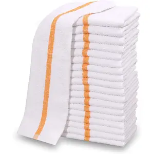 12 PC New Cotton Blend White Restaurant Bar Mops Kitchen Towels (1 Dozen) (12, Gold Stripe)