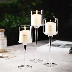 3 Piece Nordic Candle Holder Set, Romantic Valentine's Day Candlelight Dinner Decor, Perfect for Christmas & Birthday Parties, Candlestick, Glass Candle Holder, Home Decor