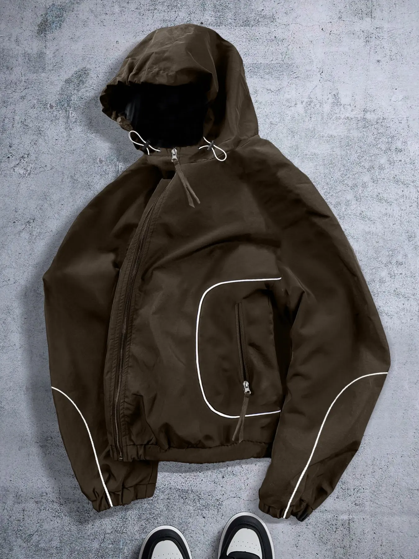 Men's Reflective Striped Hoodie Jacket, Comfortable Durable Fabric, Zip Design and Line Decor, Multiple Colors Available