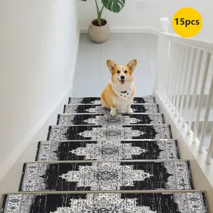 Non-Slip Stair Carpet, Step Protection Carpet, Decorative Bordered Stair Mat, Abstract Rugs for Home Decoration & Bedroom Accessories - Suitable for Indoor, Outdoor Stairs & Multiple Scenarios, Geometric Pattern Rug