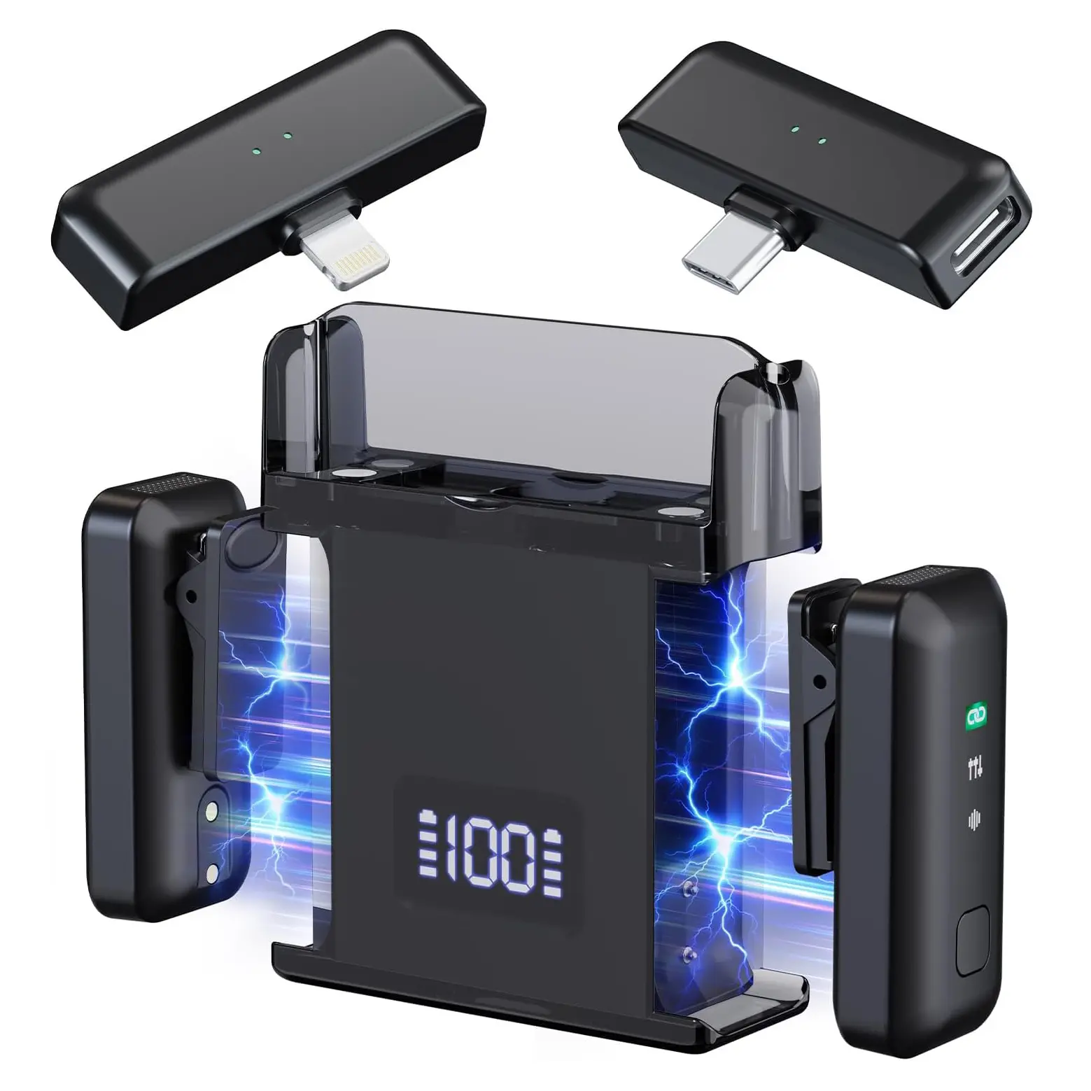 Summervibes 2-Pack Mobile Wireless Lavalier Microphones with Charging Box - Noise Reduction, Rechargeable, 6H Battery Life, 70ft Range, Hands-Free Plug-and-Play - Compatible with iPhone/iPad/Android for Content Creators' Indoor & Outdoor Vlog Recording