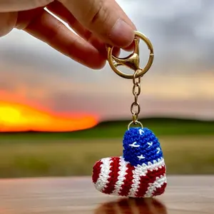 American Flag Heart Cute Crochet Keychain | Patriotic USA Gift for 4th of July | Independence Day | Memorial Day | Red White Blue Heart