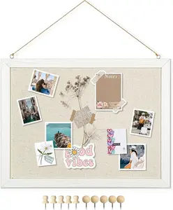 Bulletin Boards with Linen 1-Pack 16''X 12'' Double-Sided Cork Board for Walls Wood Framed Bulletin Boards, Small Pin Board for Home Kitchen Office Decorative Hanging 10 Pushpins