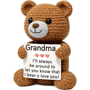 Crochet Bear Gifts for Grandma from Granddaughter Grandson, Best Grandma Appreciation Gifts, Inspirational Gift for Grandmother, Cute Mini Bear Desk Decor, Birthday Thinking of You Gift for Nana