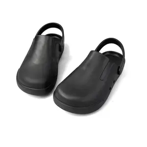 Black Non Slip Work Clogs Waterproof Chef Shoes Oil Resistant Kitchen Shoes Comfortable Nursing Shoes Slippers Adjustable Strap