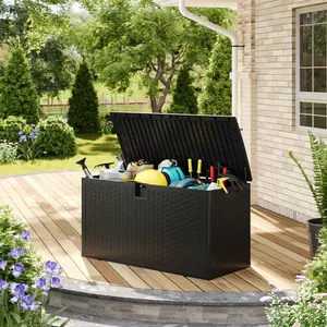 Brown Resin Deck Box, Outdoor Storage Box Waterproof Lockable, Patio Square Deck Box For Package Delivery, Outside Storage Box Container for Furniture Cushions, Garden Tools, Pool Accessories