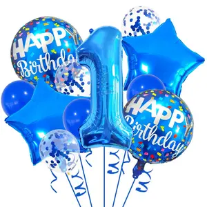 [Birthday Balloon Set] 11pcs Birthday Party Balloon Set, Blue Number & Stars Aluminum Film Balloons for Party Decor, Ribbon Included, Versatile for Summer & General Celebrations, for Suitable for decoration of birthday parties for boys, girls and children