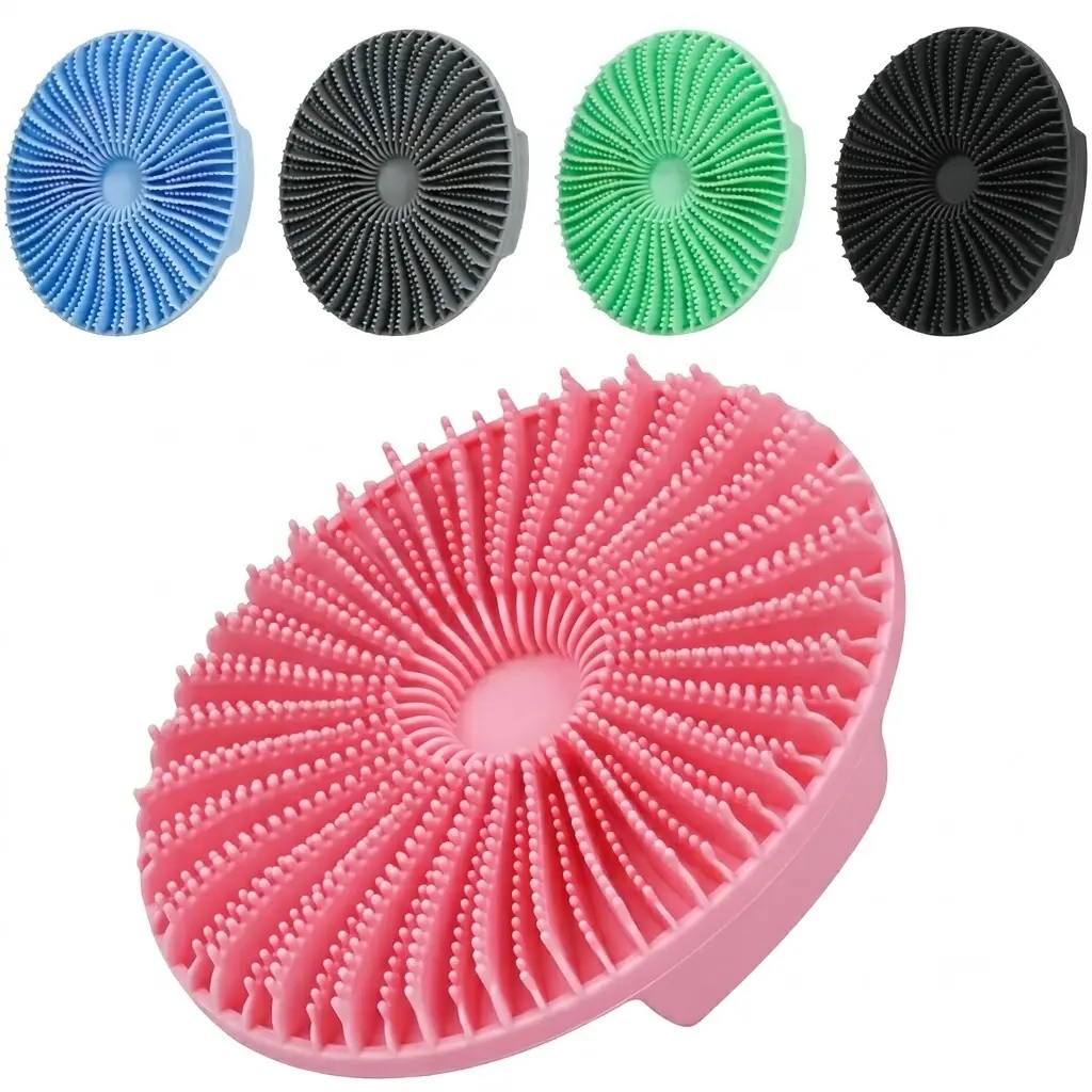 Silicone Body Scrubber, Hygienic Lightweight Hypoallergenic Gentle Exfoliator for Sensitive Skin with Antimicrobial Suction Cup Holder, Flexible Bathroom Bath & Body Care Accessory