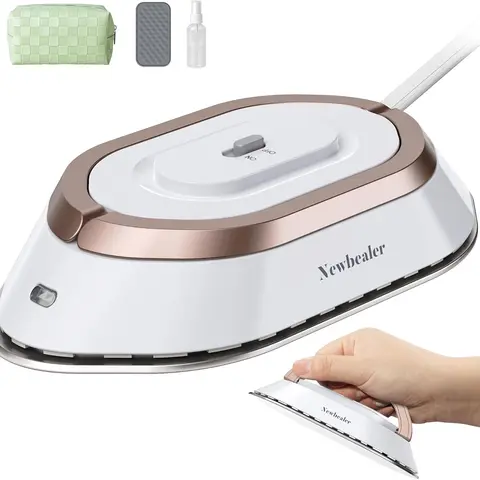 Newbealer Travel Iron with Dual Voltage 100-240V, 300W Power, 60s Heat Up, 302℉ Non-Stick Ceramic Soleplate, 0.8lbs Ultra-Lightweight, Mother‘s Day Gift
