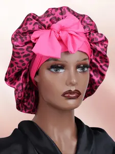 Leopard Print Satin Sleep Bonnet, Adjustable Wrap Tie Band Sleeping Bonnet, Soft Silk Touch Bonnet Cap for Women & Girls, Haircare