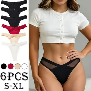 Women's 6PCS Solid Color Minimalist Sheer Panties - Butt-Lifting, Skin-Friendly, Breathable, Comfortable Basic Triangle Fabric Underwear That Fits Everyday Wear and Dates