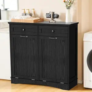 【Does Not Include Trash Can】 Spurgehom Double Tilt-Out Trash Can Cabinet, 26 Gallon Hidden Garbage & Recycling Bin with Drawers, Pet-Proof Kitchen Storage Cabinet