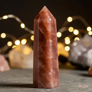 Natural Fire Quartz Gemstone Crystal Tower Single Point Wand Red Quartz Stone Obelisk Mineral Specimen Home Desk Meditation Decoration