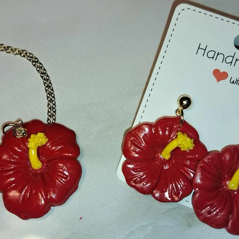 Flor de Maga Handmade Set of Puerto Rican Pride Earrings and Necklace Unique Lightweight 100% Boricua Jewelry