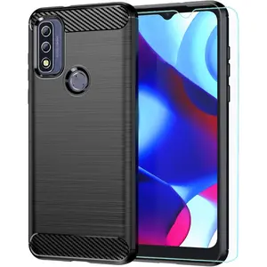 Compatible with Motorola Moto G Pure Case with HD Screen Protector Fashion Non-Slip Shock-Absorption Flexible TPU Bumper Soft Rubber Protective Phone Case Cover for Moto G Pure, Black