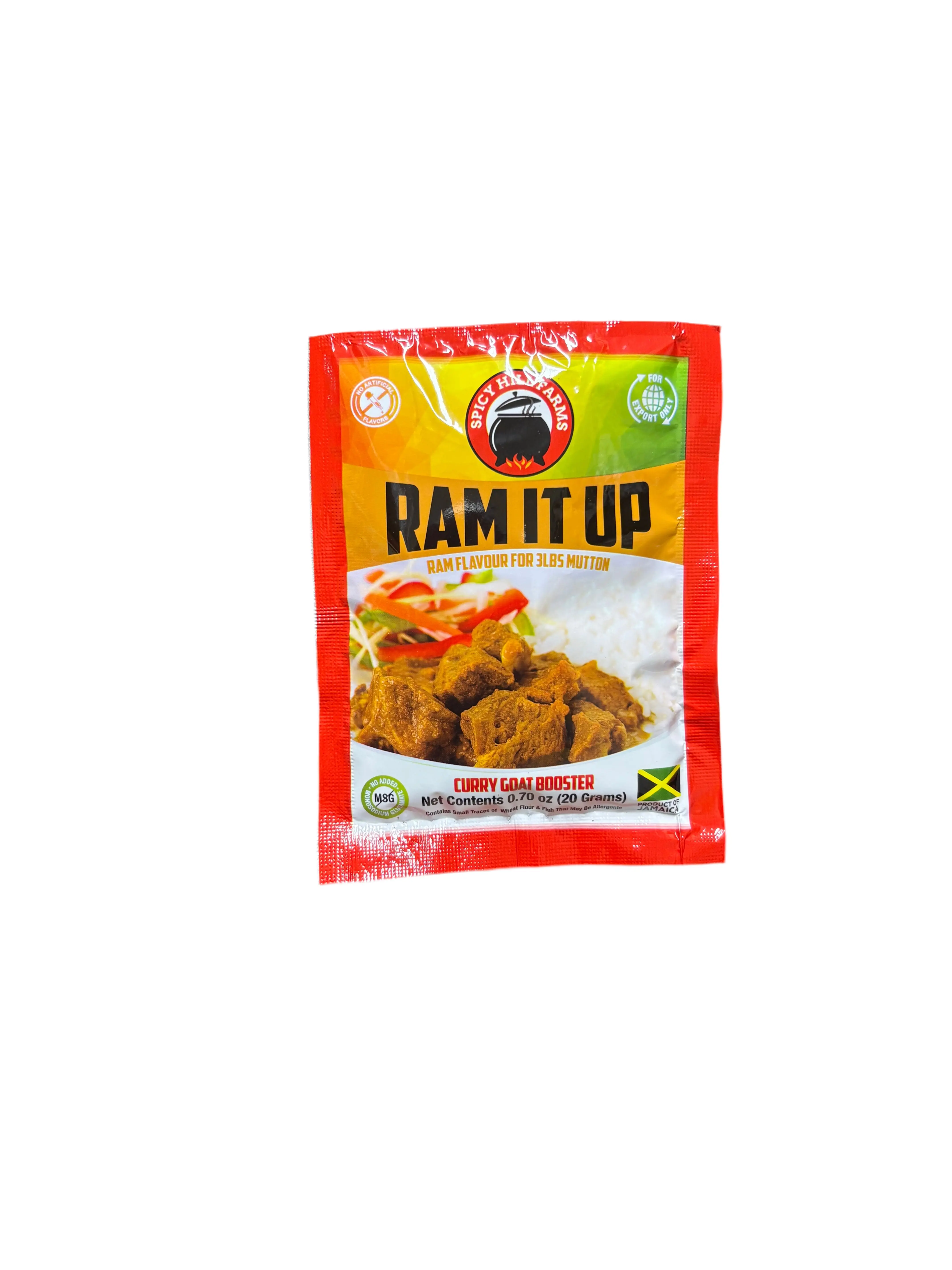 Spicy Hill Farms Ram It Up Spice-Flavored Plant-Based Gluten-Free Snack, Jamaica-Inspired Curry Goat Taste, Ambient Storage Friendly
