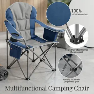 1 Pack 2 Pack Extra Large Outdoor Heavy Duty Camping Folding Chair 500 Lbs Weight Capacity with Organizer Bag Side Mesh Bag Cooler Bag Mesh Cup Holder Sporting Goods Bag Suitable for Lawn Beach Camping Travel Hikes