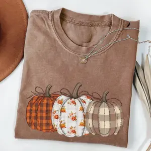 Fall Pumpkin T-Shirt, Autumn Fall Shirt, Thanksgiving Shirt, Pumpkins Shirt, Checkered Pumpkin Shirt