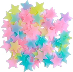 100pcs Glow in The Dark Luminous Stars Fluorescent Noctilucent Plastic Stars Wall Stickers Glowing Stars Decals for Home Art Decor Nursery Ceiling Kids Babys Bedroom Room Multicolor