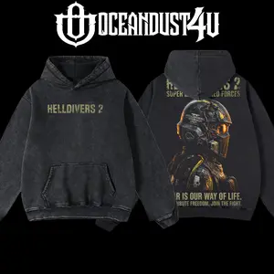OceanDust4U Helldivers 2 Menswear Apparel Hoodie - 100% Premium Cotton, Oversized Fit, Pre-Washed, Unisex Classic Top, American Made