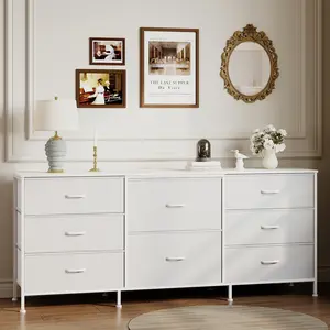 Summervibes Flash sale home items 63" w LED TV Stand Dresser with 9 Fabric Drawers, Dressers & Chests of Drawers TV Stand with Storage for 65", 70", 75" TV, Steel Frame & LED Lighting, Bedroom Furniture & Living Room Organizer