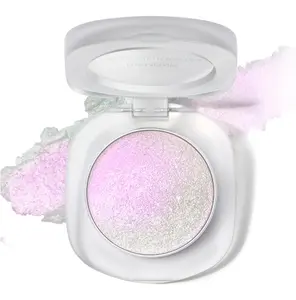 Holographic Chameleon Pink Silver Eyeshadow&Highlighter Palette, Color Shift Glitter Iridescent Cream Highlighter, Smooth Long Lasting Sparkling Eye Shadow Mermaid Facial Illuminator Makeup#02