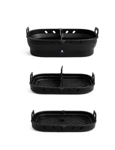 2 Pack Silicone Square Air Fryer Liner with Detachable Divider, Food-Grade BPA-Free, Reusable and Collapsible. NonStick, Oven Microwave Dishwasher Safe for Baking, Roasting, Frying & Steaming (Black)