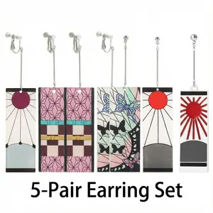 Anime Cartoon 5-Pair Set Earrings Ghost Slayer Series Tanjiro Kamado Same Style Fashion Casual Cartoon Two-Dimensional Accessories