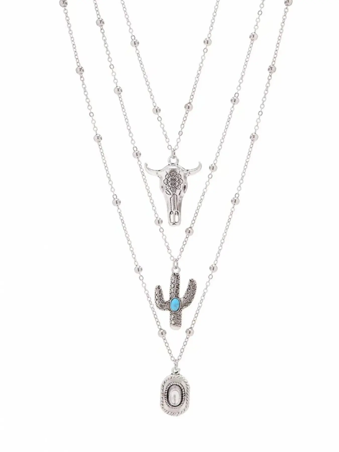 3-Piece Western Cowboy Necklace Set, Bull Head Cactus Hat Pendant, Vintage Style, Casual All-Season Jewelry, Perfect for Daily & Special Occasions
